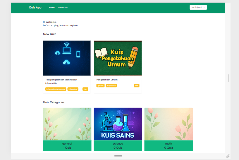Tampilan halaman utama quiz app